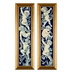 Minton, PAIR OF FRAMED TILE PANELS, CIRCA 1870, 1870, painted and glazed dust-pressed clay