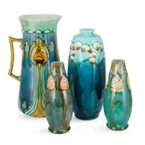 Mintons, NEAR PAIR OF ‘SECESSIONIST WARE’ VASE, 1902, 1902, tube lined and block printed earthenware
