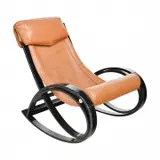 Gae Aulenti, for Poltronova Sgarsul Rocking Chair, Light brown leather, ebonized wood frame
