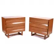 Brown-Saltman Pair Dresser Chests. by Paul Laszlo, 1960, Paul Laszlo (1900-1993). Pair cerused mahogany dressers on modernist bases. Blade handles, sold Sep 2019