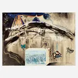 New York Central Park Winter (from The World Of Currier And Ives as interpreted by Salvador Dalí) by Salvador Dalí, 1971, lithograph in colors with collage, sold Apr 2022