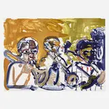 Romare Bearden, Brass Section (Jamming at Minton's) (from the Jazz Suite), 1979, lithograph in colors
