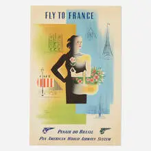 Jean Carlu, Fly to France (Pan American World Airways), 1949, offset lithograph in colors mounted to linen