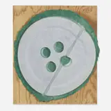 Claes Oldenburg, Broken Button, 1981, dyed and molded paper, screenprint in colors, wood, Plexiglas