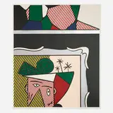 Two Paintings (from the Paintings series) by Roy Lichtenstein, 1984, woodcut, lithograph and screenprint in colors with collage on Arches 88, sold Apr 2022