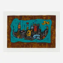 Ynez Johnston, Sinbad's Voyage, 1982, woodcut in colors
