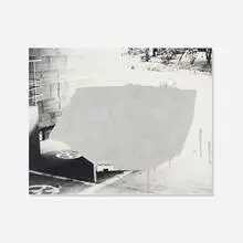 Dumpster Drawing (Silver/Bonn) by John Beech, 2004, black and white photograph, aluminum paint, lacquer, sold Mar 2022