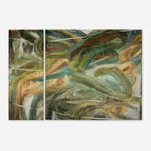 Natalie Alper, Marshland Hues (diptych), acrylic, metallic pigment, and graphite on canvas