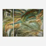 Natalie Alper, Marshland Hues (diptych), acrylic, metallic pigment, and graphite on canvas