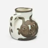 Têtes pitcher by Pablo Picasso, 1956, glazed earthenware with oxidized paraffin decoration, sold Oct 2024