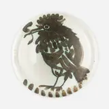 Oiseau au ver ashtray by Pablo Picasso, 1952, white earthenware with oxidized paraffin decoration and enamel, sold Oct 2024