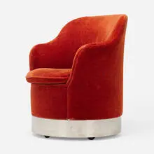 Phillip Enfield, Swivel chair, c. 1970, microfiber upholstery, chrome-plated steel, casters