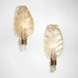 Barovier and Toso, Sconces, pair, c. 1970, blown glass with gold inclusions, brass