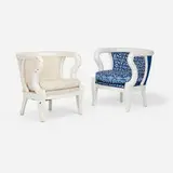 John Dickinson, Armchairs, set of two, lacquered wood, upholstery