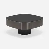 José Martínez-Medina, Chrysler coffee table, c. 2010, black lacquered glass, patinated steel, laminate