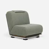 Contemporary, Slipper chair, upholstery, mahogany, brass, chrome-plated metal, painted wood