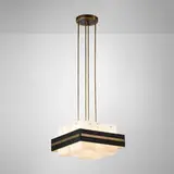 Stilnovo, Chandelier, c. 1965, enameled steel, brass, frosted glass