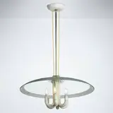 attribution Fontana Arte, Chandelier, c. 1945, enameled aluminum, brass-plated steel, glass and frosted glass, painted wood