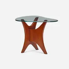 Adrian Pearsall, Occasional table from the Collection of Jim Carrey, c. 1960, walnut, glass