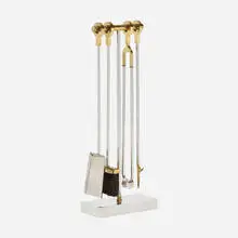 Danny Alessandro Ltd., Fireplace tool set from the Collection of Jim Carrey, c. 1975, chrome and brass-plated steel, bristle