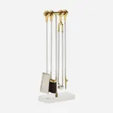 Danny Alessandro Ltd., Fireplace tool set from the Collection of Jim Carrey, c. 1975, chrome and brass-plated steel, bristle
