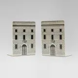 Piero Fornasetti, Architettura bookends, c. 1955, lithographic transfer-print on metal, felt