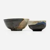 Bowl and tea bowl by Toshiko Takaezu, glazed stoneware, glazed porcelain, sold Oct 2024