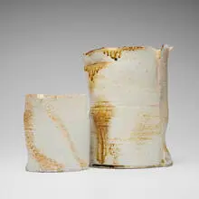 Mary Roehm, Vases, set of two, c. 1999, wood-fired porcelain