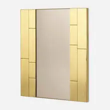 Wall mirror by Modern, c. 1975, brushed brass, warm smoke-tinted mirrored glass, sold Oct 2024