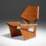 Grete Jalk, Bow lounge chair, walnut plywood, brass