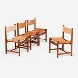 Michel Arnoult, Chairs, set of four, c. 1960, imbuia, saddle leather