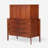 William Hinn, Swedish Guild Collection chest of drawers with hutch, c. 1958, walnut, rosewood, brass