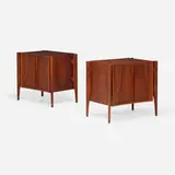 William Hinn, Swedish Guild Collection nightstands, pair, c. 1958, walnut, rosewood, brass