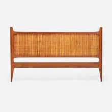William Hinn, Swedish Guild Collection queen-size headboard, c. 1958, walnut, cane, brass