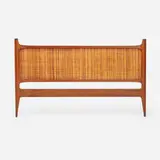 William Hinn, Swedish Guild Collection queen-size headboard, c. 1958, walnut, cane, brass
