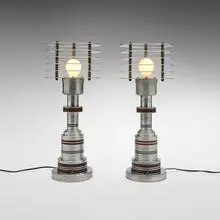 Pattyn Products, Table lamps model 310, pair, c. 1935, aluminum, Bakelite, brass