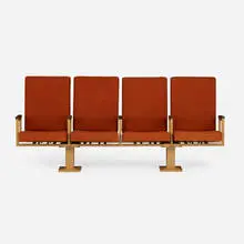 Frank Lloyd Wright, Bench from the Kalita Humphreys Theater, Dallas, c. 1955-59, enameled steel, upholstery, padauk