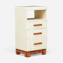 Thomas Molesworth, Nightstand, c. 1940, leather over wood, fir