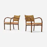 Frits Schlegel, Armchairs, pair, c. 1930, beech, sea grass cord, leather upholstery