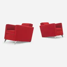 Len Niggelman lounge chairs, pair by Philippe Starck, 1986, upholstery, brushed aluminum, sold Oct 2024