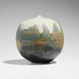 Closed Form (with rattle) by Toshiko Takaezu, c. 1978, glazed porcelain, sold Oct 2024