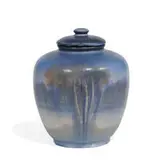 porcelain Vellum glaze lidded vase by Edward T. Hurley for Rookwood Pottery, sold Jun 2022