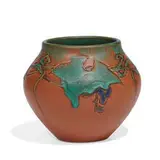 Conventional Mat glaze relief carved and painted earthenware vase by Sallie Toohey for Rookwood Pottery, sold Jun 2022