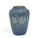 Sadie Irvine for Newcomb College Pottery, crisply carved and painted earthenware vase