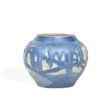 carved and painted earthenware miniature scenic vase by Sadie Irvine for Newcomb College Pottery, sold Jun 2022