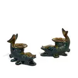 Decorated Porcelain catfish candleholders by Lorinda Epply for Rookwood Pottery, sold Jun 2022