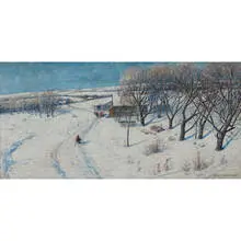 Winter Landscape by Svend Rasmussen Svendsen, Norway/USA, sold Jun 2022