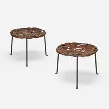 stools, pair by Lila Swift and Donald Monell, c. 1955, wrought iron, leather, cotton rope, sold Sep 2020