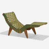 Klaus Grabe, chaise lounge, c. 1948, birch, nylon webbing