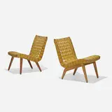 Jens Risom, lounge chairs, set of two, c. 1945, birch, nylon webbing